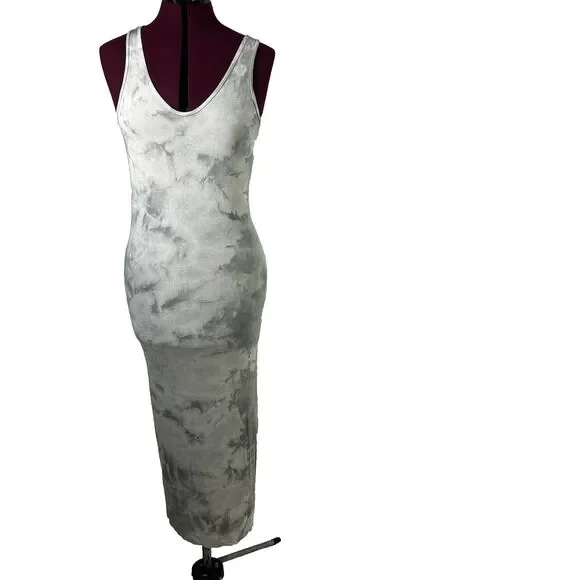 Enza Costa Silk Blend Ribbed Tank Midi Dress in Vapor Ionic Gray Sz L Tie Dye - Picture 3 of 14